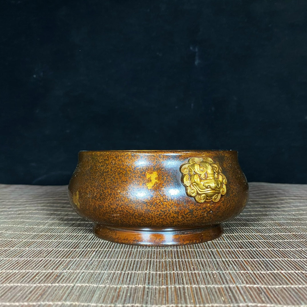 Exquisite Handcrafted Pure Copper Lion-Eared Incense Burner - Unique Vintage Art Piece