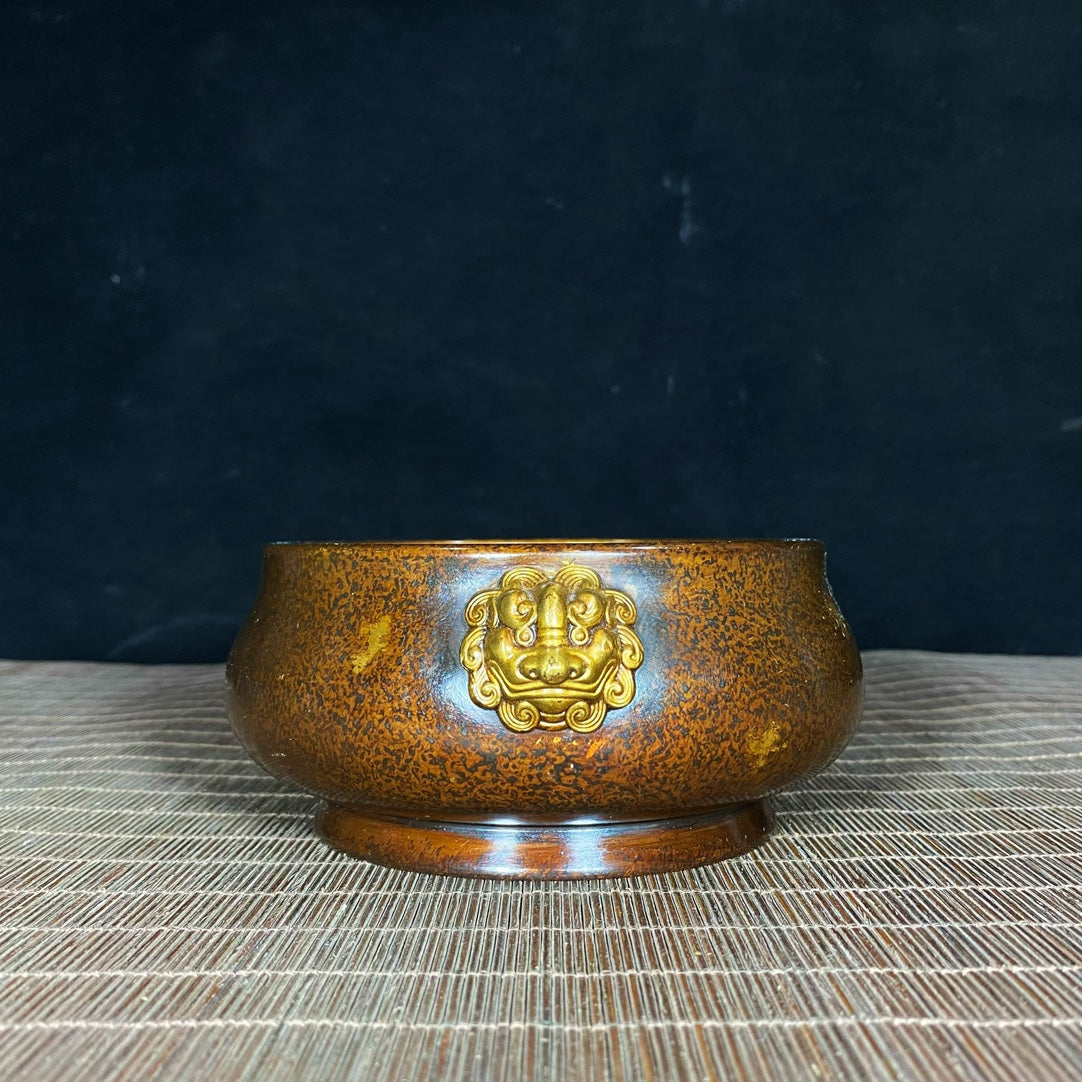 Exquisite Handcrafted Pure Copper Lion-Eared Incense Burner - Unique Vintage Art Piece